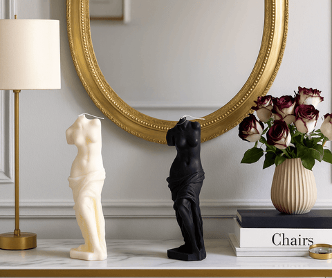 Venus candle – sculptural soy wax goddess bust, ivory, front view