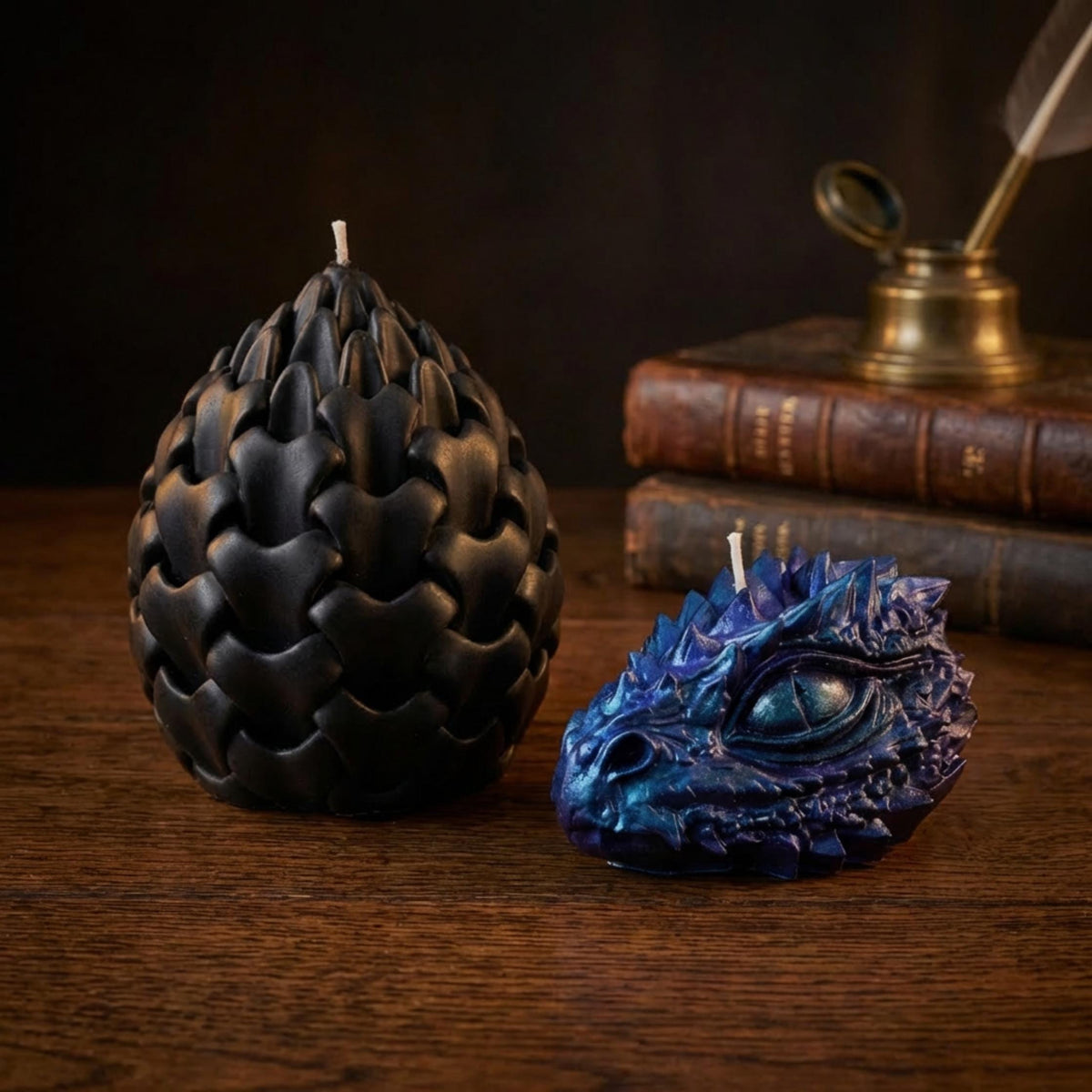 Dragon Candle Set, Dragon Head & Dragon Egg Soy Wax Candles, Gothic Fantasy Decor, Handmade Mythical Gift