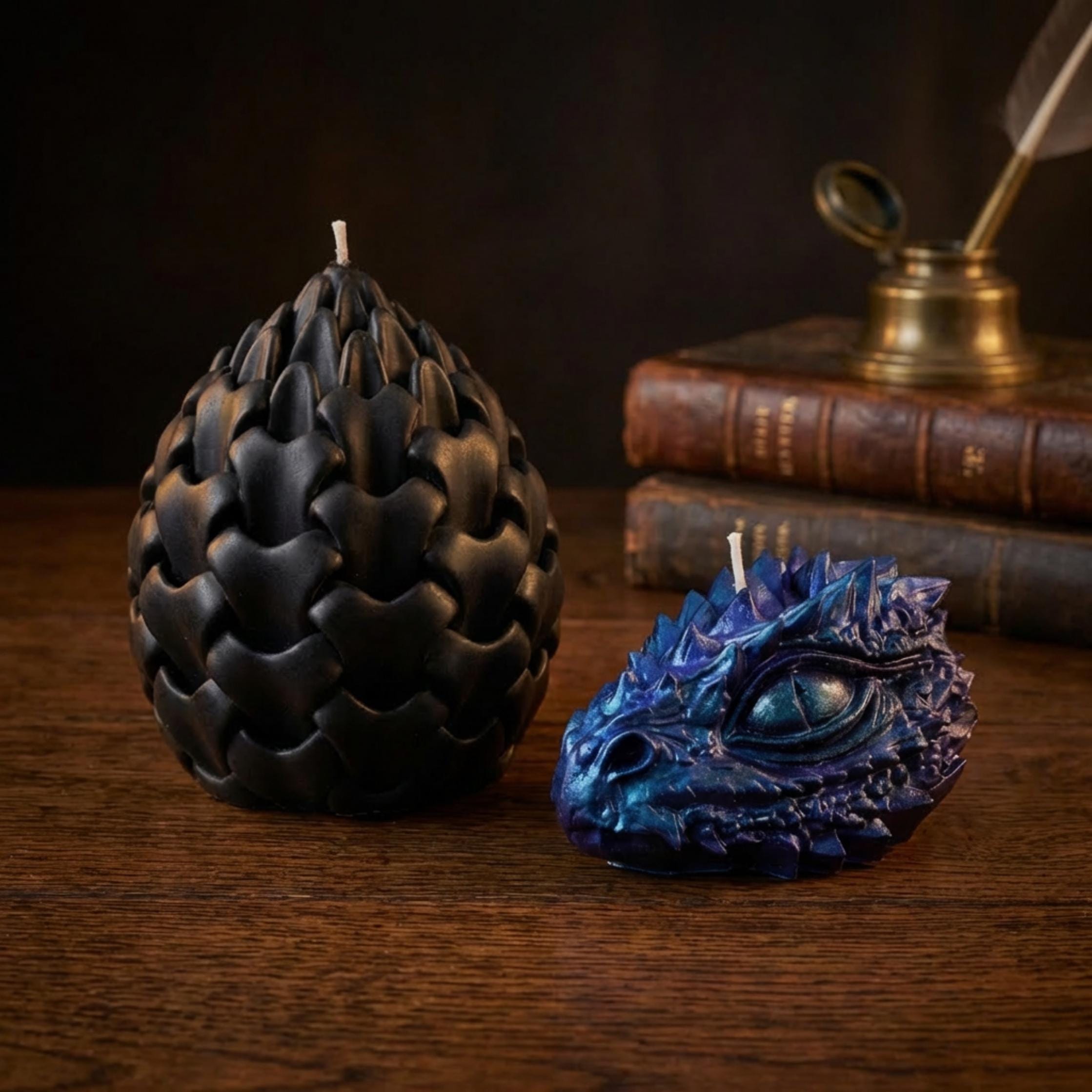 Dragon Candle Set, Dragon Head & Dragon Egg Soy Wax Candles, Gothic Fantasy Decor, Handmade Mythical Gift