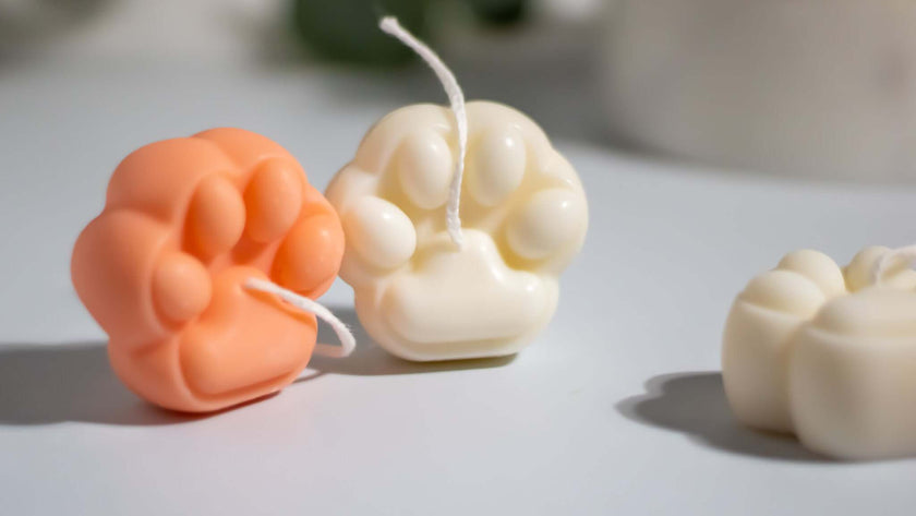 Eco-friendly soy wax candle with paw prints, perfect for pet-friendly homes