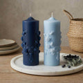 Elegant Floral Embossed Pillar Candle – side view