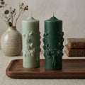 Elegant Floral Embossed Pillar Candle – lifestyle view