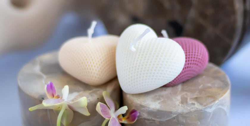 Elegant heart-shaped soy wax candle with handcrafted 3D texture, ideal as decor or wax melt