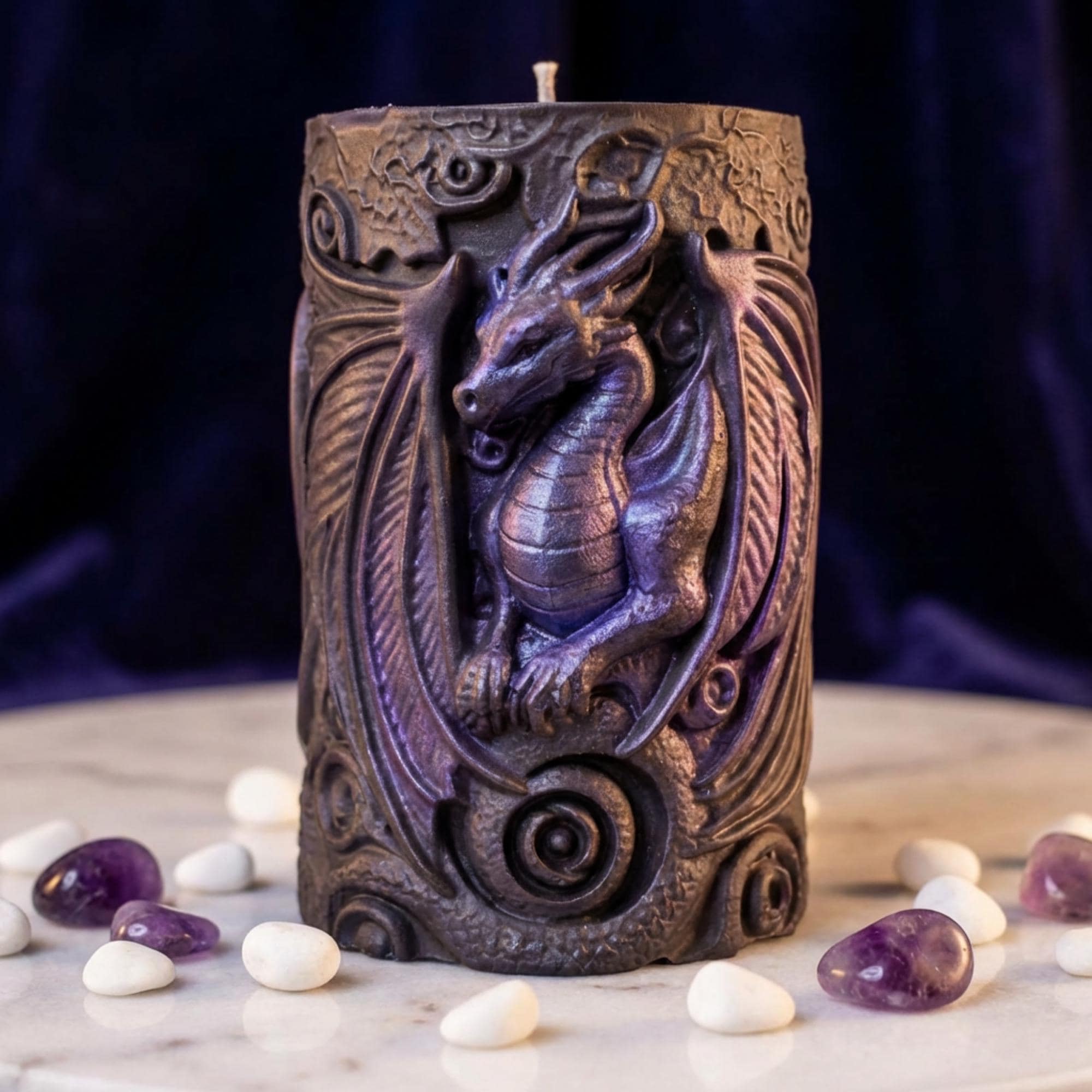 Dragon Pillar Candle, Gothic Sculptural Soy Wax Candle, Fantasy Candle Decor, Handmade Mythical Dragon Gift