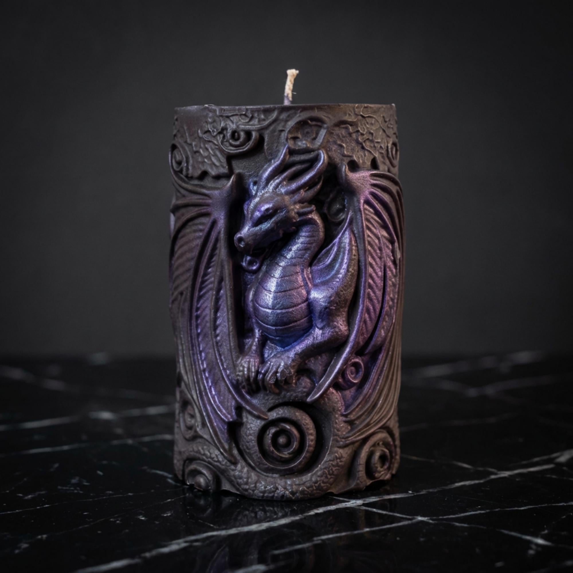 Dragon Pillar Candle, Gothic Sculptural Soy Wax Candle, Fantasy Candle Decor, Handmade Mythical Dragon Gift