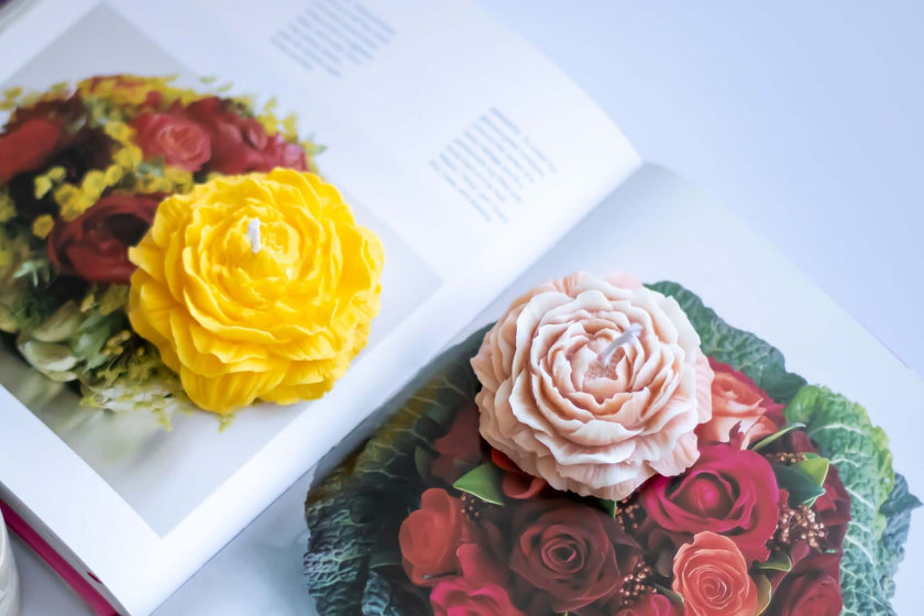 Floral candle gift for her – soy wax rose blossom