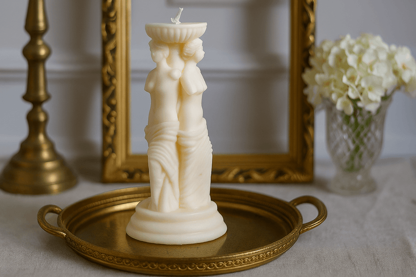 Greek Goddesses candle – large sculptural soy wax decor inspired by classical femininity.