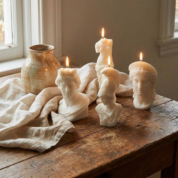 Greek Statue Candle Set – Venus Apollo Athena Hera Bust Cand – front view