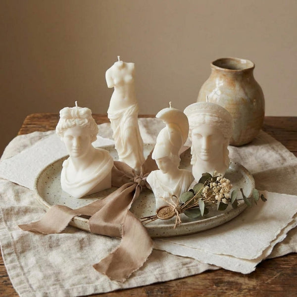 Greek Statue Candle Set – Venus Apollo Athena Hera Bust Cand – side view