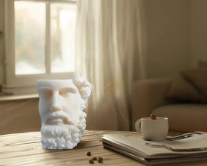 Greek face candle in soy wax – sculptural classical bust for clean minimalist decor.