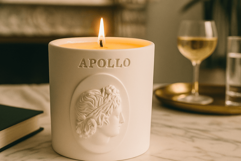 Greek god Apollo decorative candle with cotton wick