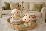 Hand painted mushroom-shaped candle made from non-toxic soy wax, sculptural and whimsical decor piece.