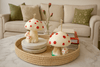 Hand painted mushroom-shaped candle made from non-toxic soy wax, sculptural and whimsical decor piece.