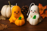 Handmade Ghost Soy Wax Candle: Halloween Pumpkin Fall Candle – side view
