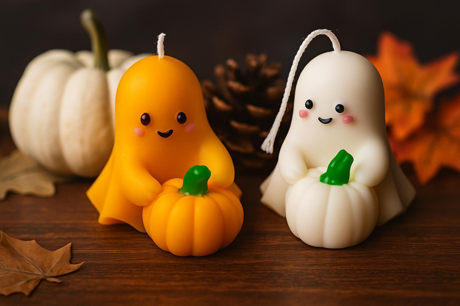 Handmade Ghost Soy Wax Candle: Halloween Pumpkin Fall Candle – side view