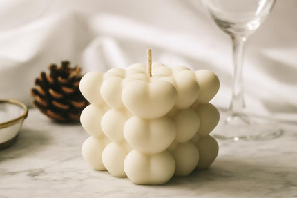 Handmade Heart Cube Bubble Candle – Soy Wax Valentine's Gift – side view