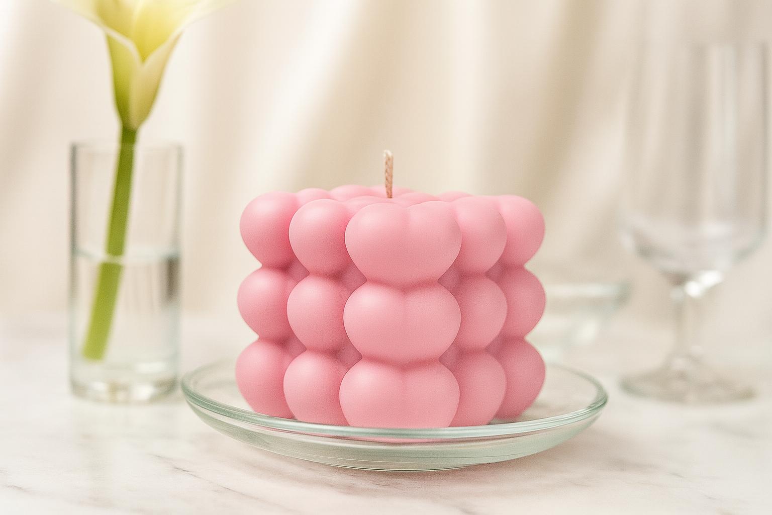 Handmade Heart Cube Bubble Candle – Soy Wax Valentine's Gift -Gift Ready