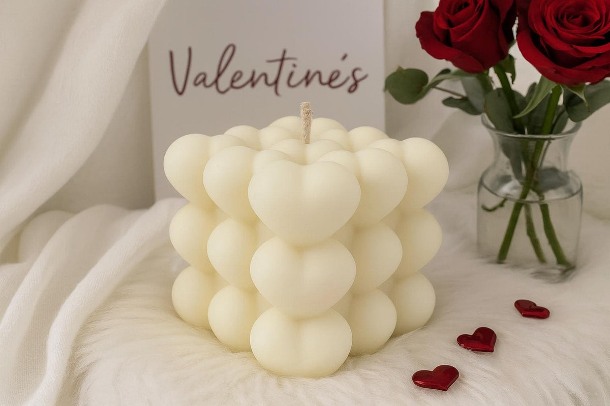 Handmade Heart Cube Bubble Candle – Soy Wax Valentine's Gift -Gift Ready