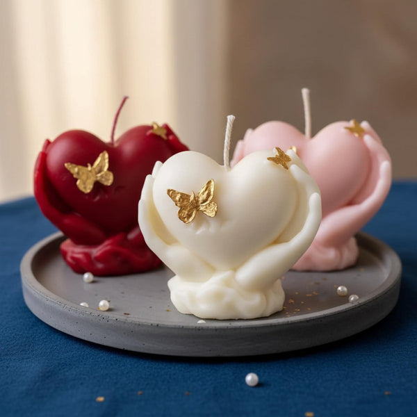 Heart Candle with Hands and Butterfly Accents - Gift Ready-H – front view