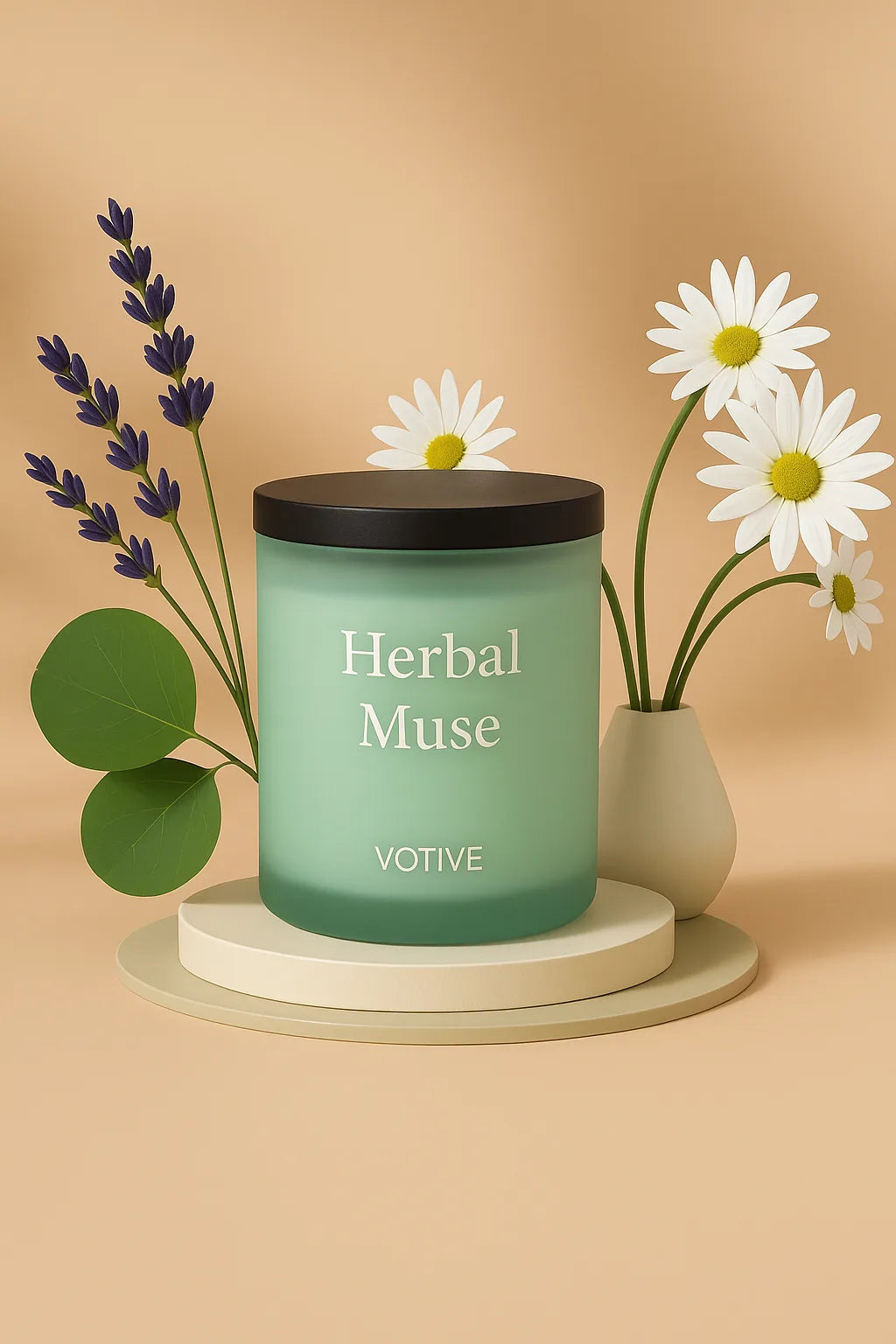 Lavender Vanilla Floral Candle - Herbal Muse soy wax candle — styled display
