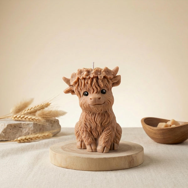 Highland Cow Candle – Rustic Farmhouse Decor – Country Home Accent – Animal Candle – Handmade Soy Wax – Cozy Home Decor