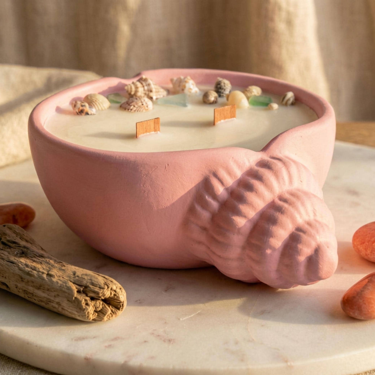 Large Conch Shell Candle – Handmade Soy Wax Coastal Decor Ca – detail view