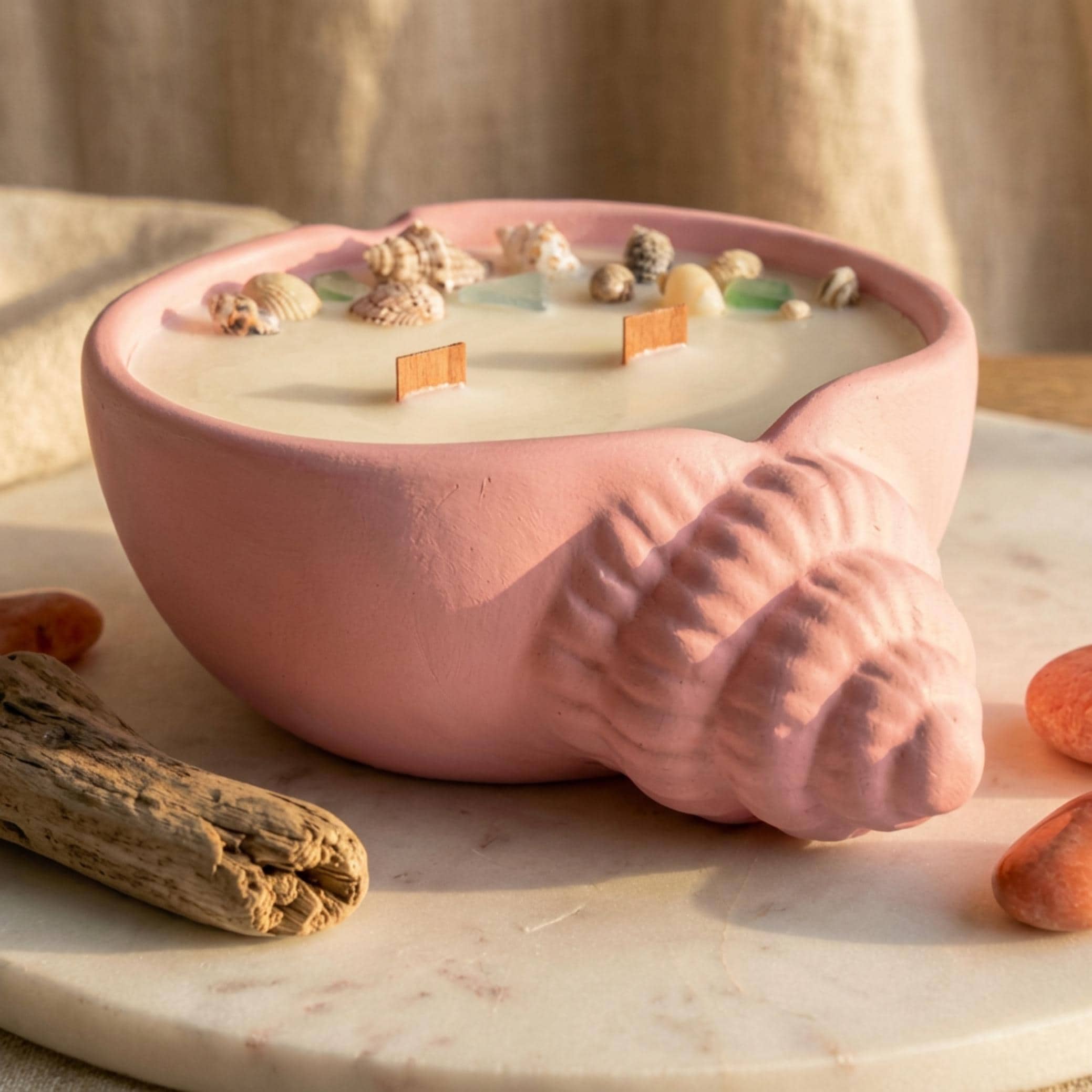 Large Conch Shell Candle – Handmade Soy Wax Coastal Decor Ca – detail view