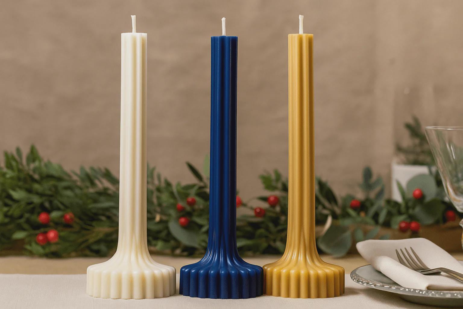 Large Ribbed Pillar Candle