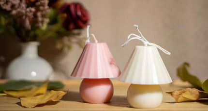 Close-up of the Mystic Mushroom candle, featuring a smooth wax finish and a unique fairy-tale-inspired design.