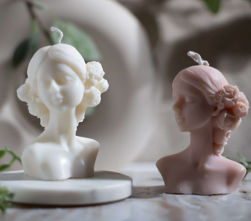 Artistic woman bust candle with a refined design, perfect as a statement piece for sophisticated home décor.