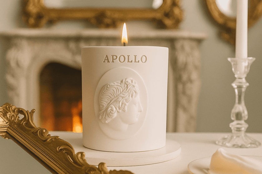 Luxury handmade candle in Apollo sculpted jar