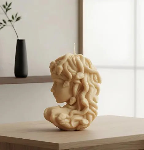 Medusa Candle - Handmade Soy Wax Sculpture — unlit display