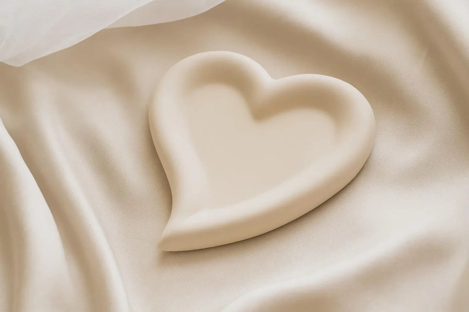 Heart-shaped object on a beige fabric background
