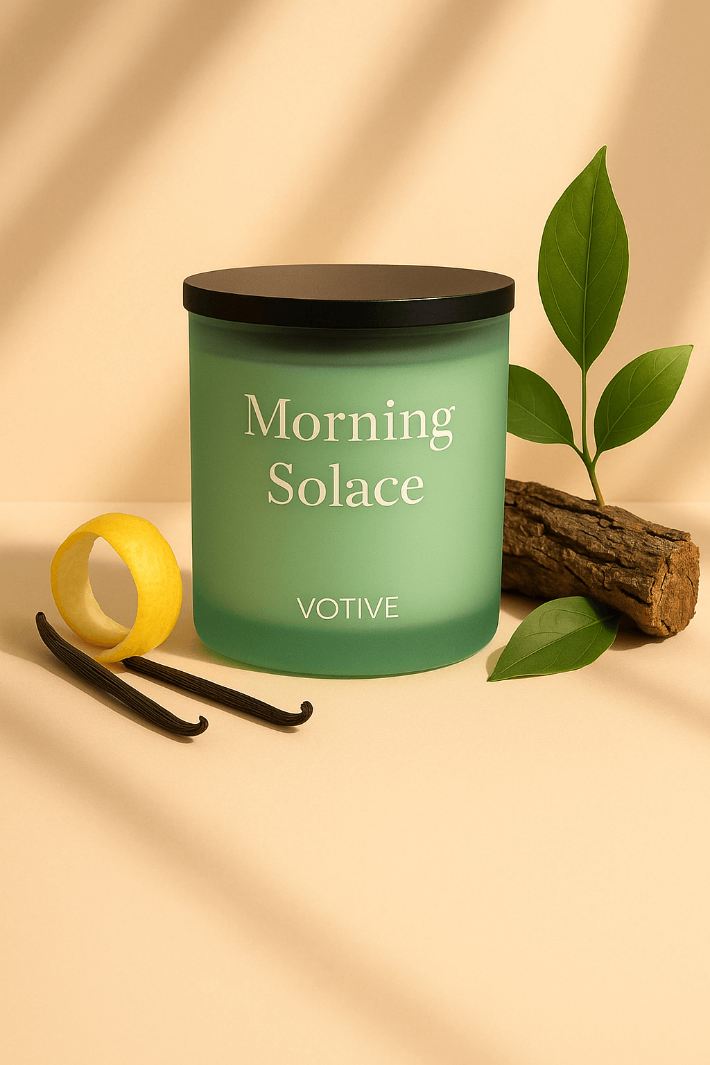 Morning Solace Candle — Citrus Non-Toxic Soy Wax — styled display