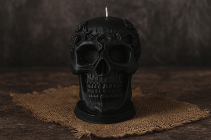 Premium handcrafted skull candle for eerie Halloween decorations and horror aesthetics