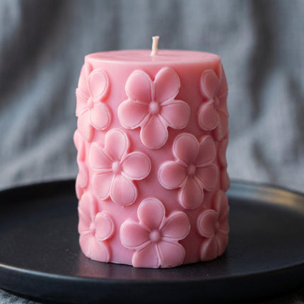 Sakura Pillar Candle: Cherry Blossom Scented Soy Wax Handmad – front view
