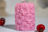 Sakura Pillar Candle: Cherry Blossom Scented Soy Wax Handmad – side view