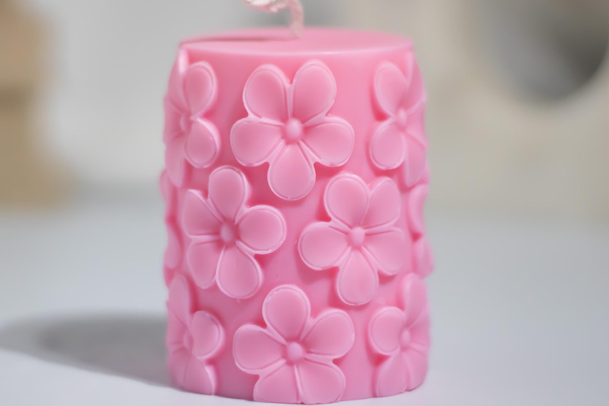 Sakura Pillar Candle: Cherry Blossom Scented Soy Wax Handmad – detail view