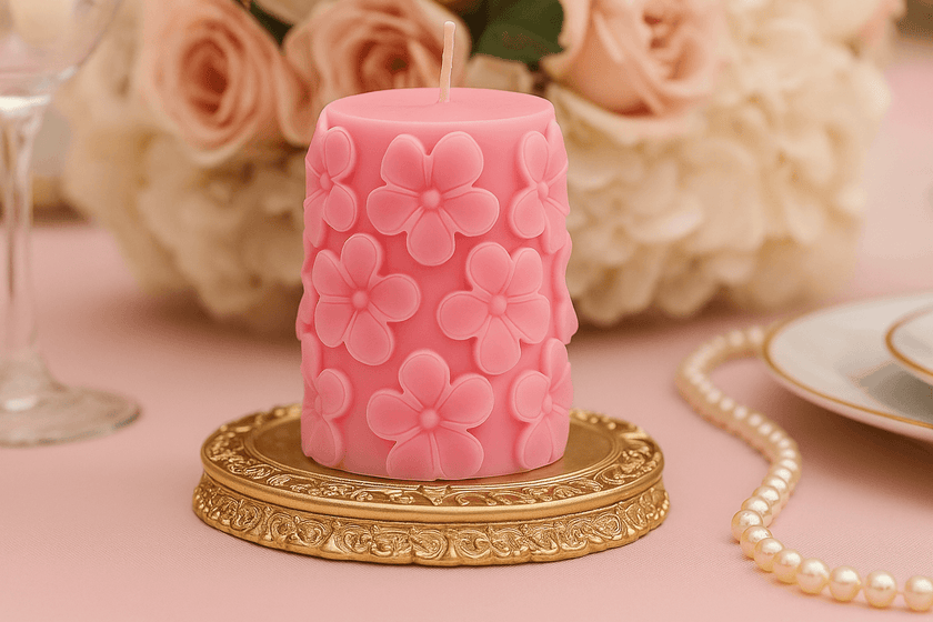 Close-up of the Sakura candle's smooth surface and cotton wick, highlighting its eco-friendly and non-toxic materials.