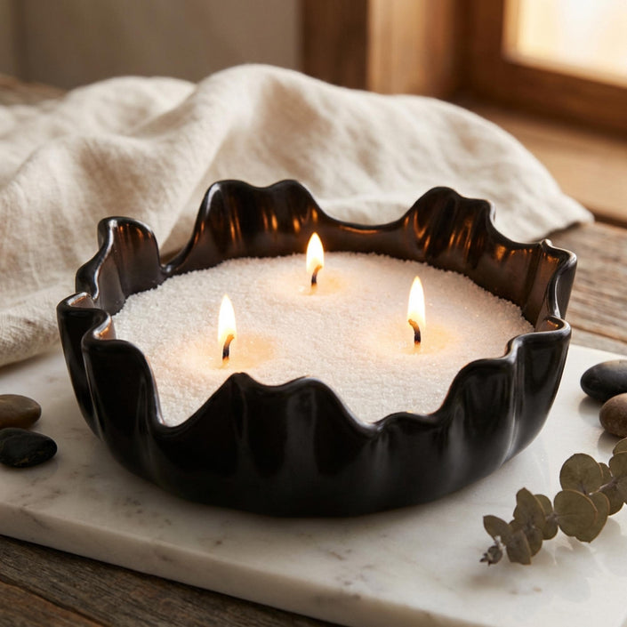 Sand Wax Candle Bowl – Refillable Candle – Pearled Wax Candle 
