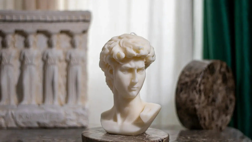 Sculptural David candle – handmade soy wax piece for elegant interiors.