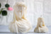 Artistic veiled woman shaped scented candles in elegant white soy wax.