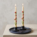 Set of Floral Taper Candles – Red Dinner Candles – front view