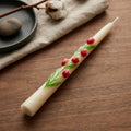 Set of Floral Taper Candles – Red Dinner Candles – lifestyle view