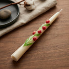 Set of Floral Taper Candles – Red Dinner Candles – lifestyle view