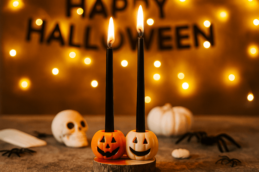 Set of two eco-friendly Halloween dinner candles in black.