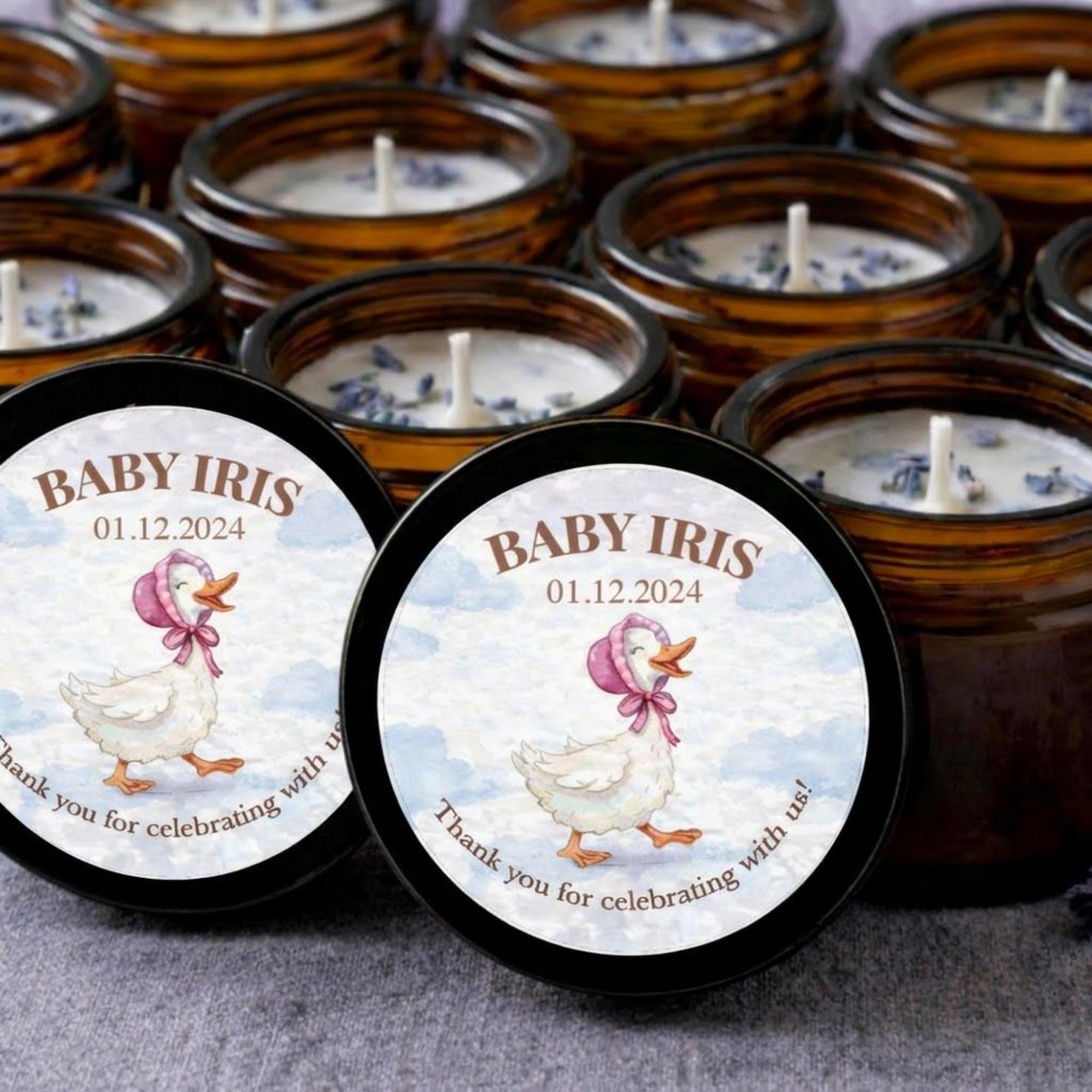 Personalized Baby Shower Candle Favors — 1oz Soy Wax Small Jar, Custom Label