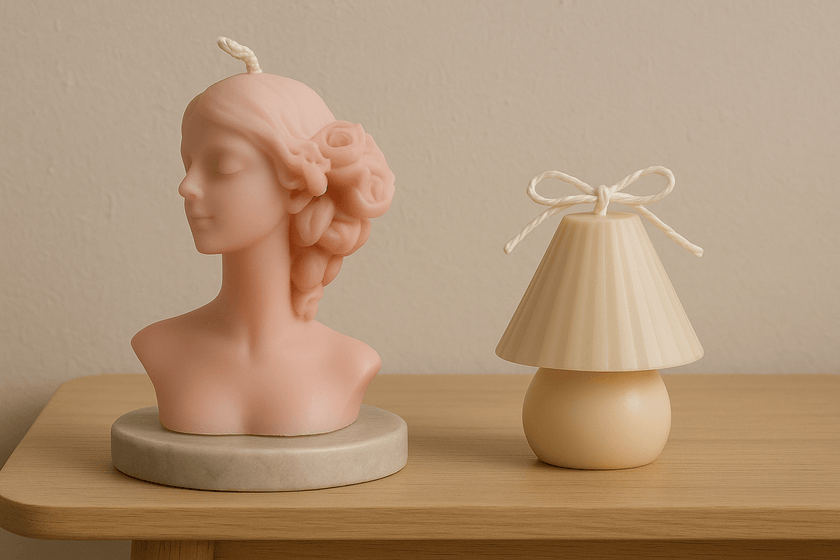 Eco-friendly soy sculptural candles – woman bust and mushroom lamp shapes