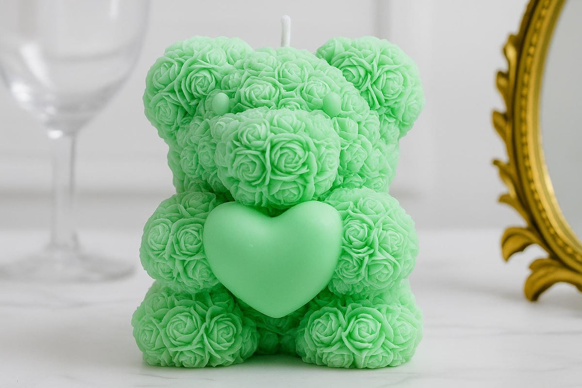 Teddy Bear Candle: Heart-Shaped Soy Wax Valentine's Gift - G – lifestyle view