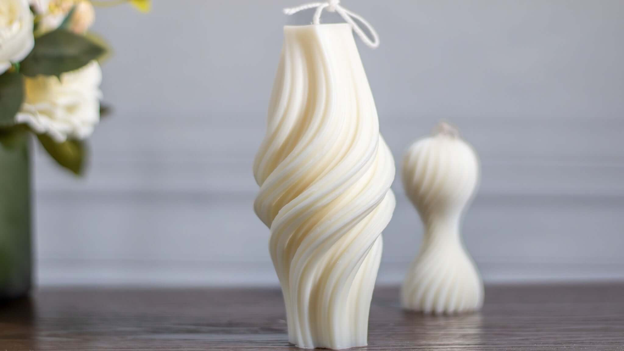 Twisted Sculptural Candle Close-Up – Clean Burning Soy Wax Design

